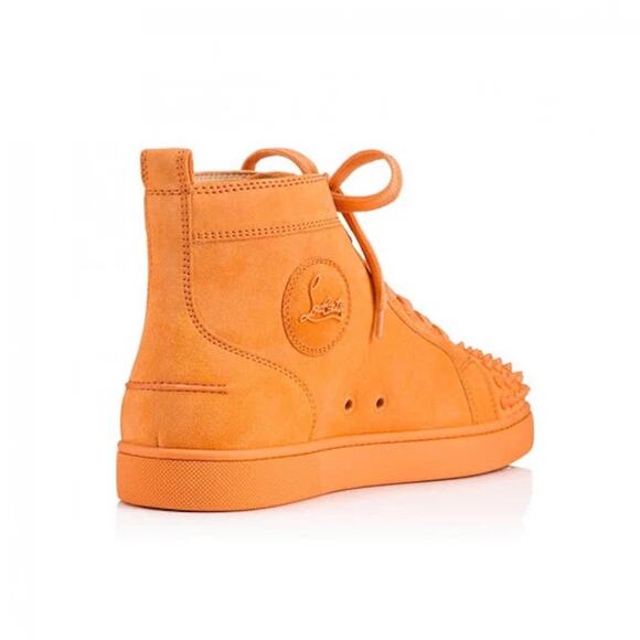 Christian Louboutin Lou Spikes Flat Melon Orange Suede High Top Sneaker 44 11 - Picture 9 of 15